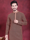 Jompers Men's Sequins Embroidered Kurta - Orange | Grocsy