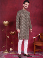 Jompers Men's Digital Printed Kurta - Olive | Grocsy