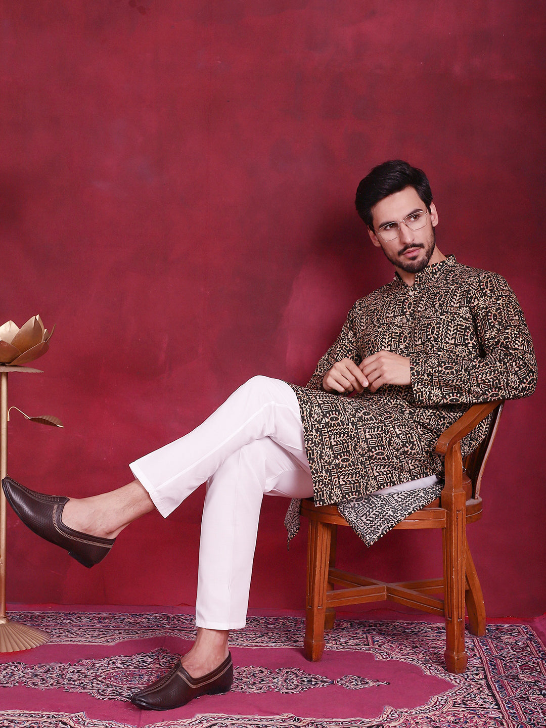 Jompers Men's Digital Printed Kurta - Olive | Grocsy