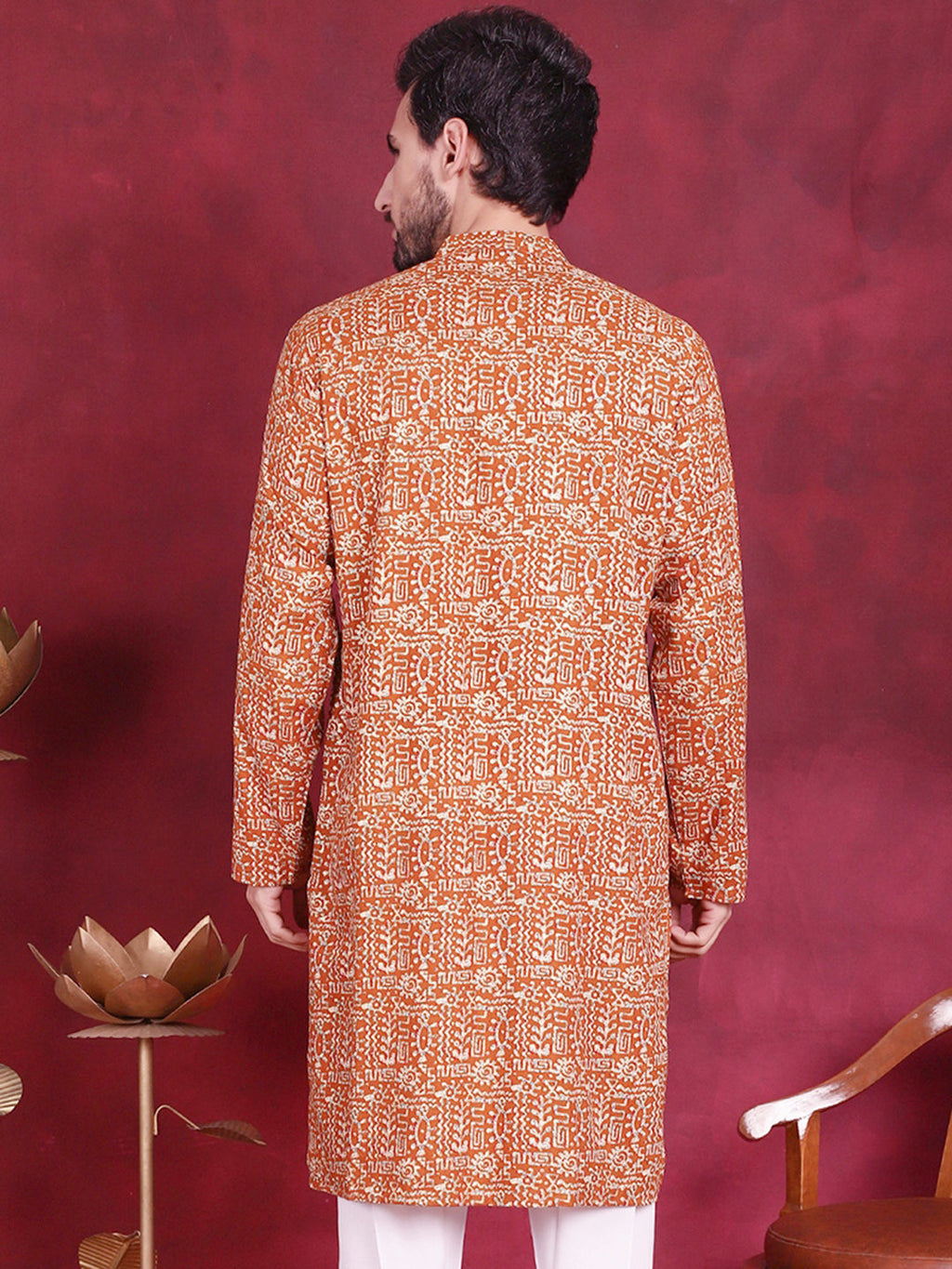 Jompers Men's Digital Printed Kurta - Mustard | Grocsy