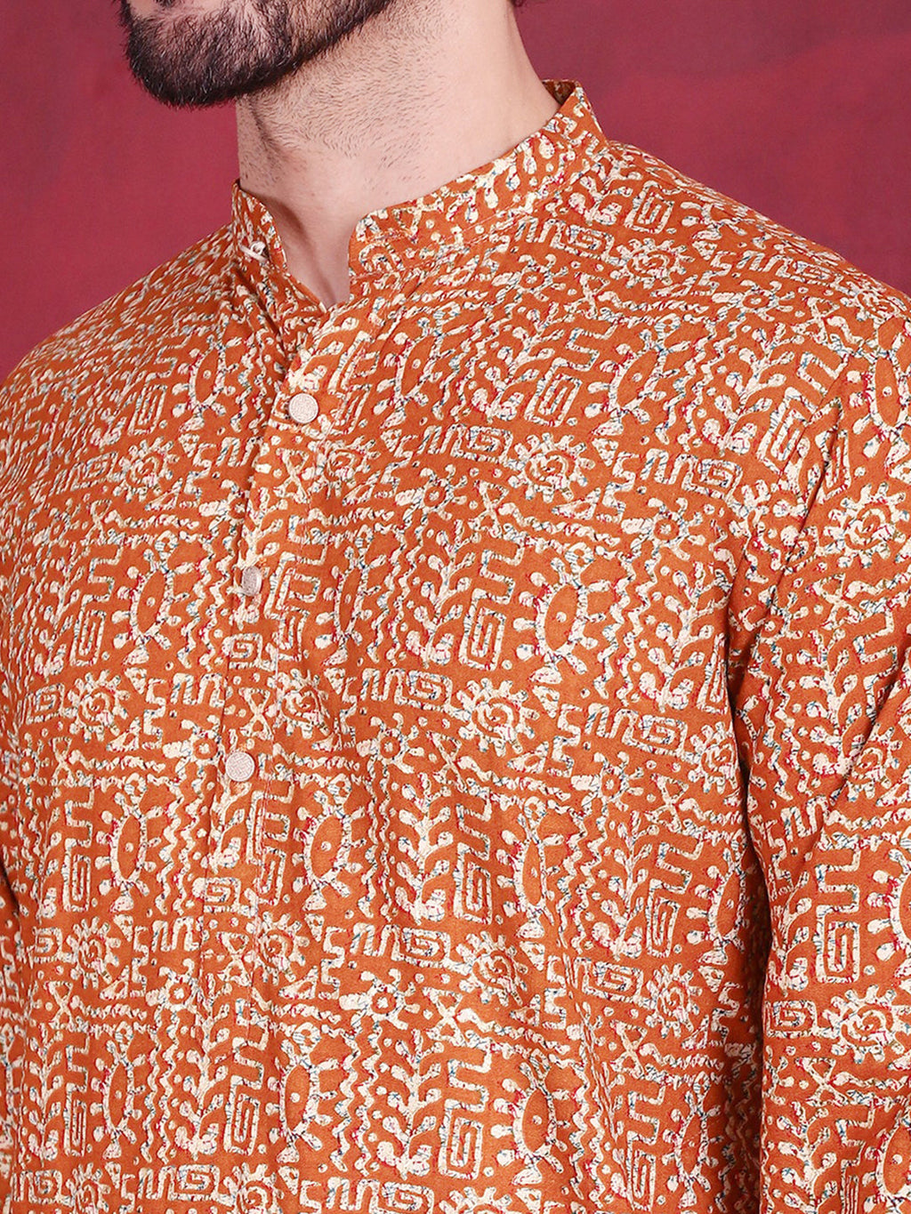 Jompers Men's Digital Printed Kurta - Mustard | Grocsy