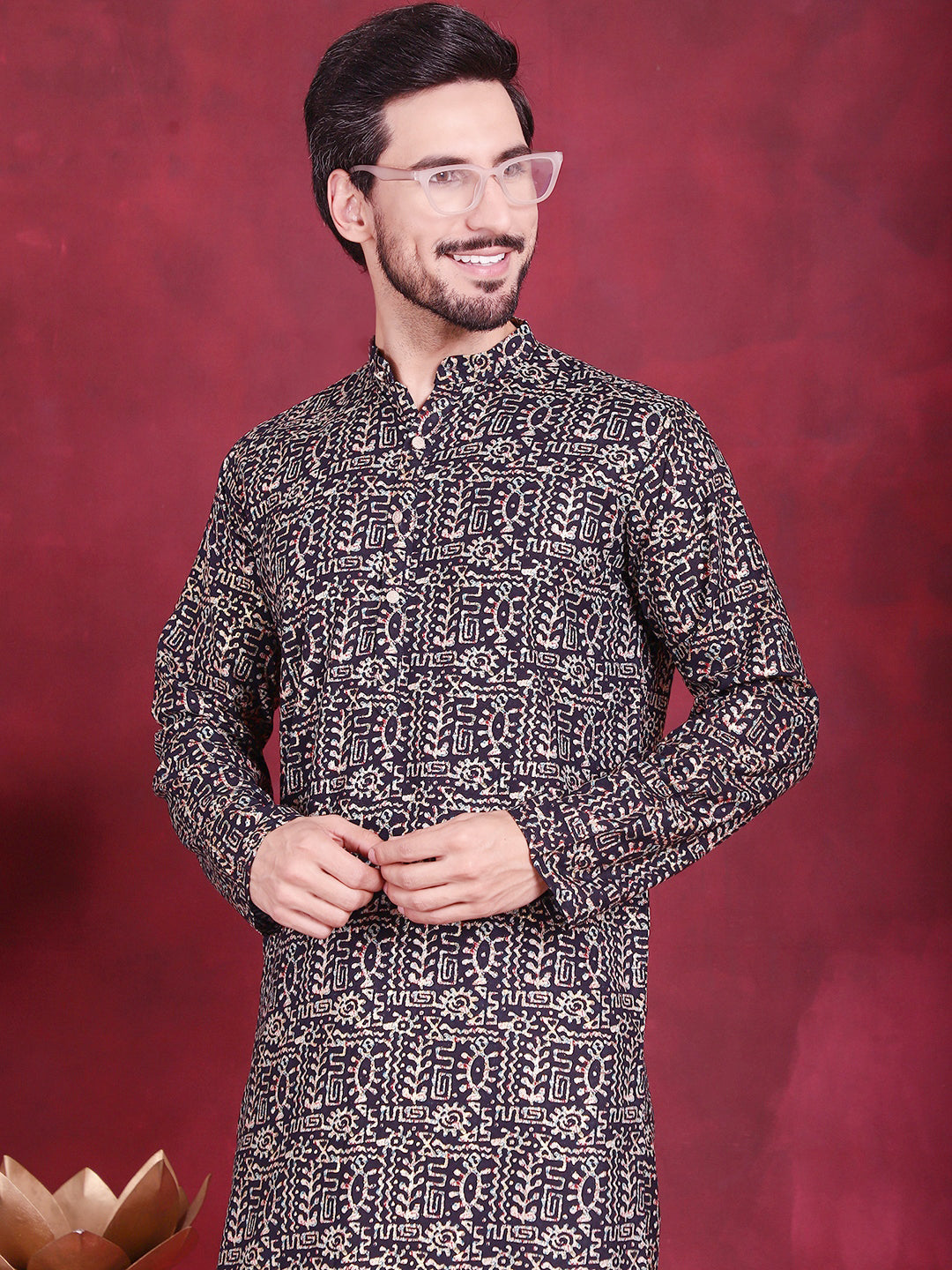 Jompers Men's Digital Printed Kurta - Navy Blue | Grocsy