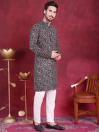 Jompers Men's Digital Printed Kurta - Navy Blue | Grocsy