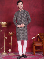 Jompers Men's Digital Printed Kurta - Navy Blue | Grocsy