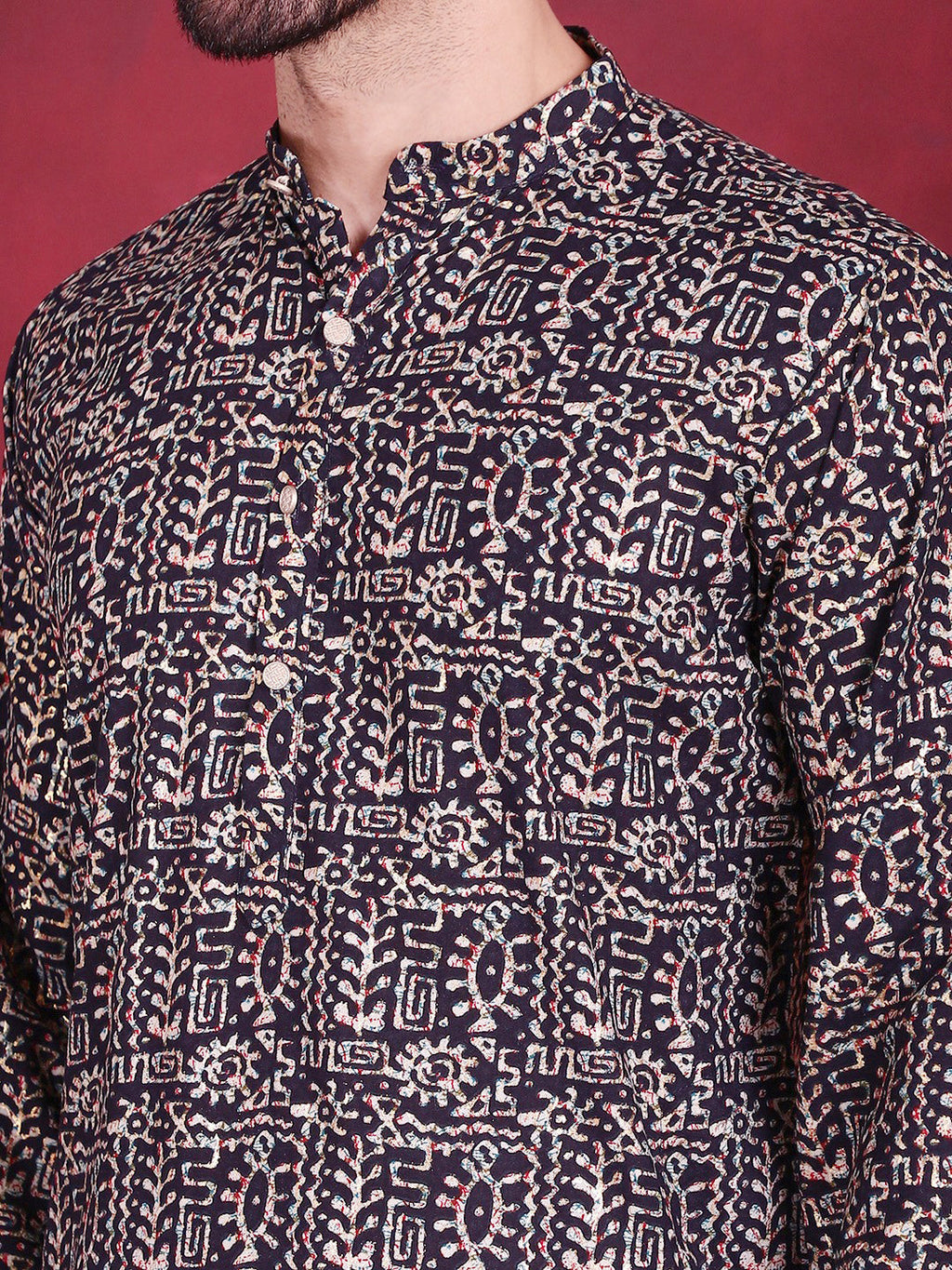 Jompers Men's Digital Printed Kurta - Navy Blue | Grocsy