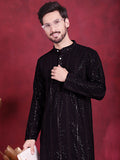 Jompers Men's Sequins Chikankari Embroidered Kurta - Black | Grocsy