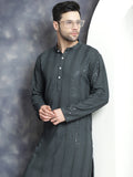 Jompers Men's Sequins Chikankari Embroidered Kurta - Grey | Grocsy