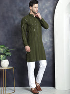 Jompers Men's Sequins Chikankari Embroidered Kurta - Mehndi | Grocsy