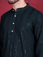 Jompers Men's Sequins Chikankari Embroidered Kurta - Olive | Grocsy