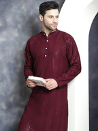 Jompers Men's Sequins Chikankari Embroidered Kurta - Purple | Grocsy