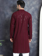 Jompers Men's Sequins Chikankari Embroidered Kurta - Purple | Grocsy