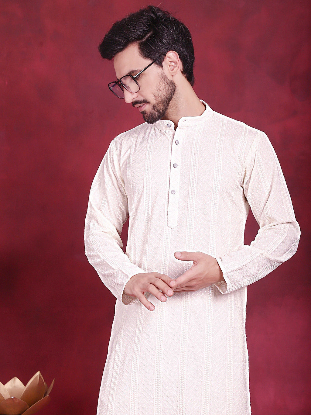 Jompers Men's Sequins Chikankari Embroidered Kurta - White | Grocsy