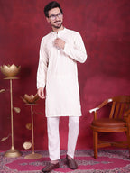 Jompers Men's Sequins Chikankari Embroidered Kurta - White | Grocsy