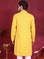 Jompers Men's Sequins Chikankari Embroidered Kurta - Yellow | Grocsy