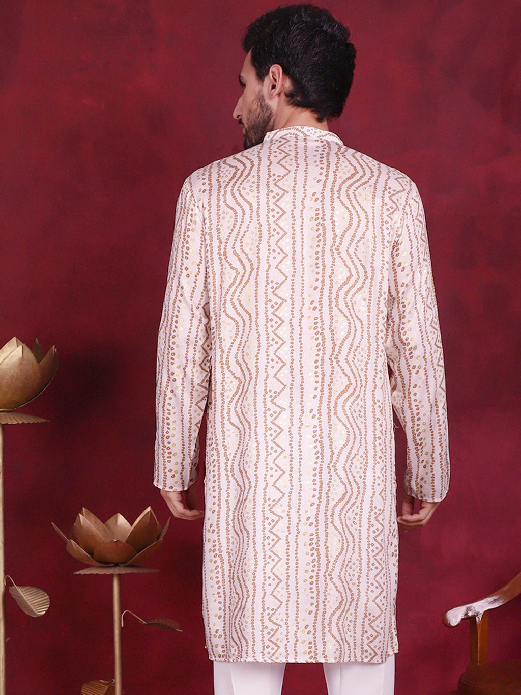 Jompers Men's Bandhani Printed Kurta - Cream | Grocsy