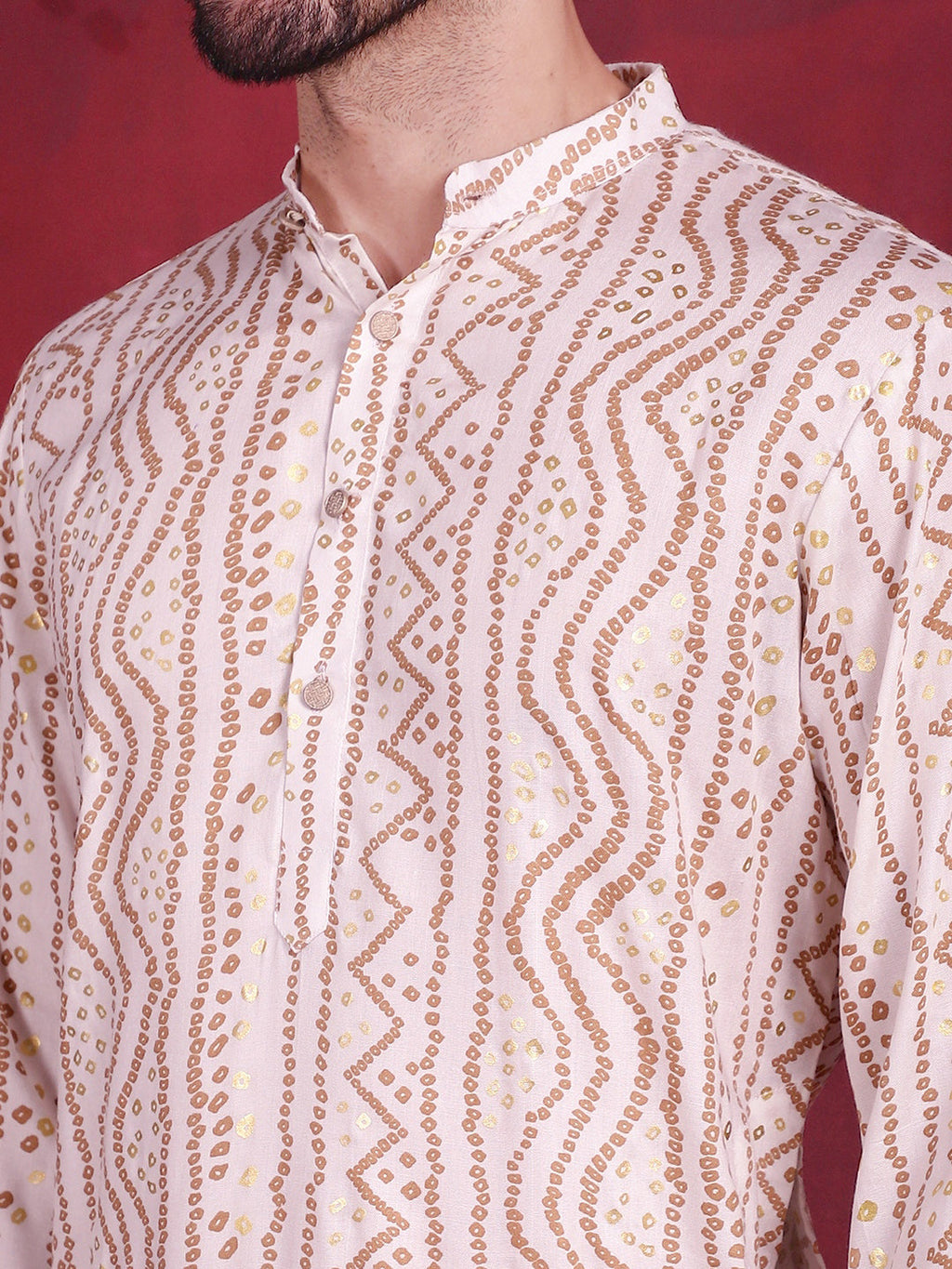 Jompers Men's Bandhani Printed Kurta - Cream | Grocsy