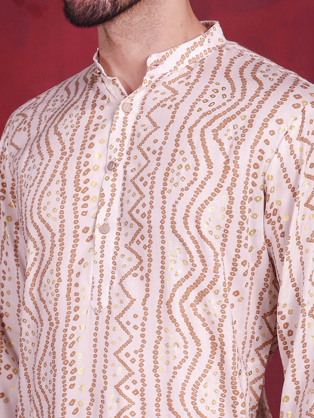 Jompers Men's Bandhani Printed Kurta - Cream | Grocsy