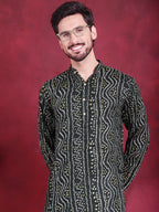 Jompers Men's Bandhani Printed Kurta - Green | Grocsy