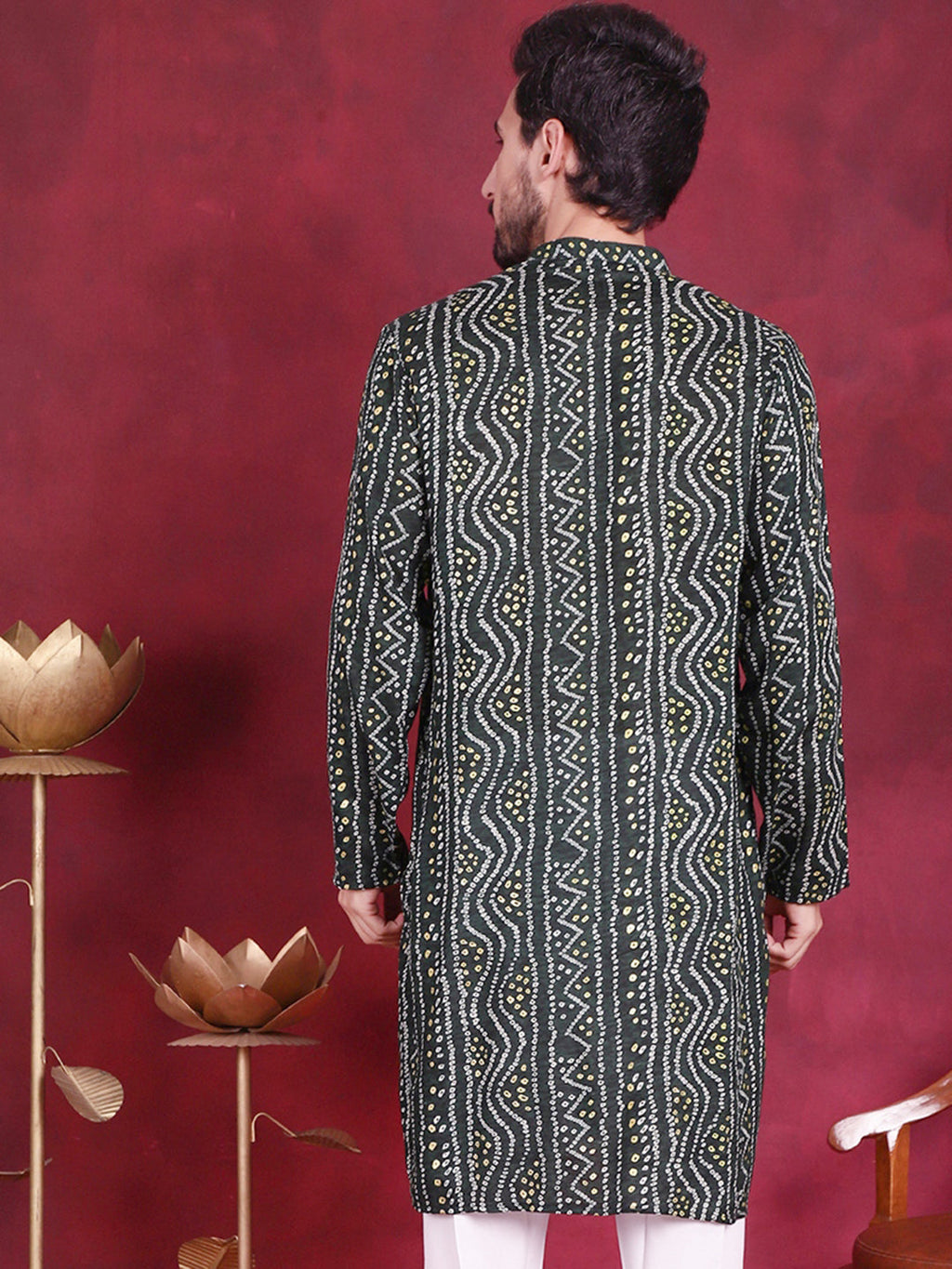 Jompers Men's Bandhani Printed Kurta - Green | Grocsy