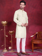 Jompers Men's Chikankari Embroidered Kurta - Pista | Grocsy