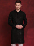 Jompers Men's Sequins Chikankari Kurta - Black | Grocsy