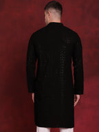Jompers Men's Sequins Chikankari Kurta - Black | Grocsy