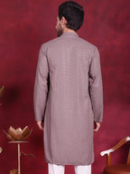 Jompers Men's Sequins Chikankari Kurta - Grey | Grocsy