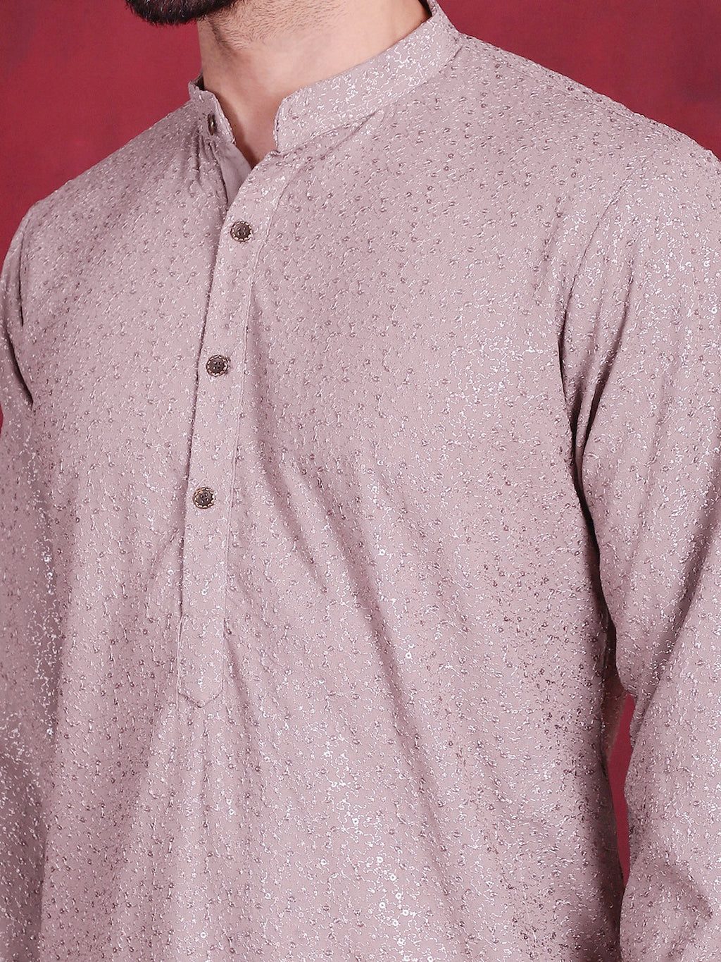 Jompers Men's Sequins Chikankari Kurta - Grey | Grocsy