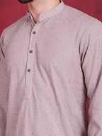 Jompers Men's Sequins Chikankari Kurta - Grey | Grocsy