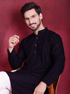 Jompers Men's Sequins Chikankari Kurta - Navy Blue | Grocsy