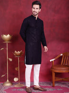Jompers Men's Sequins Chikankari Kurta - Navy Blue | Grocsy