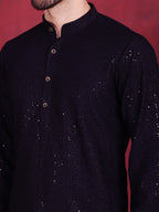 Jompers Men's Sequins Chikankari Kurta - Navy Blue | Grocsy