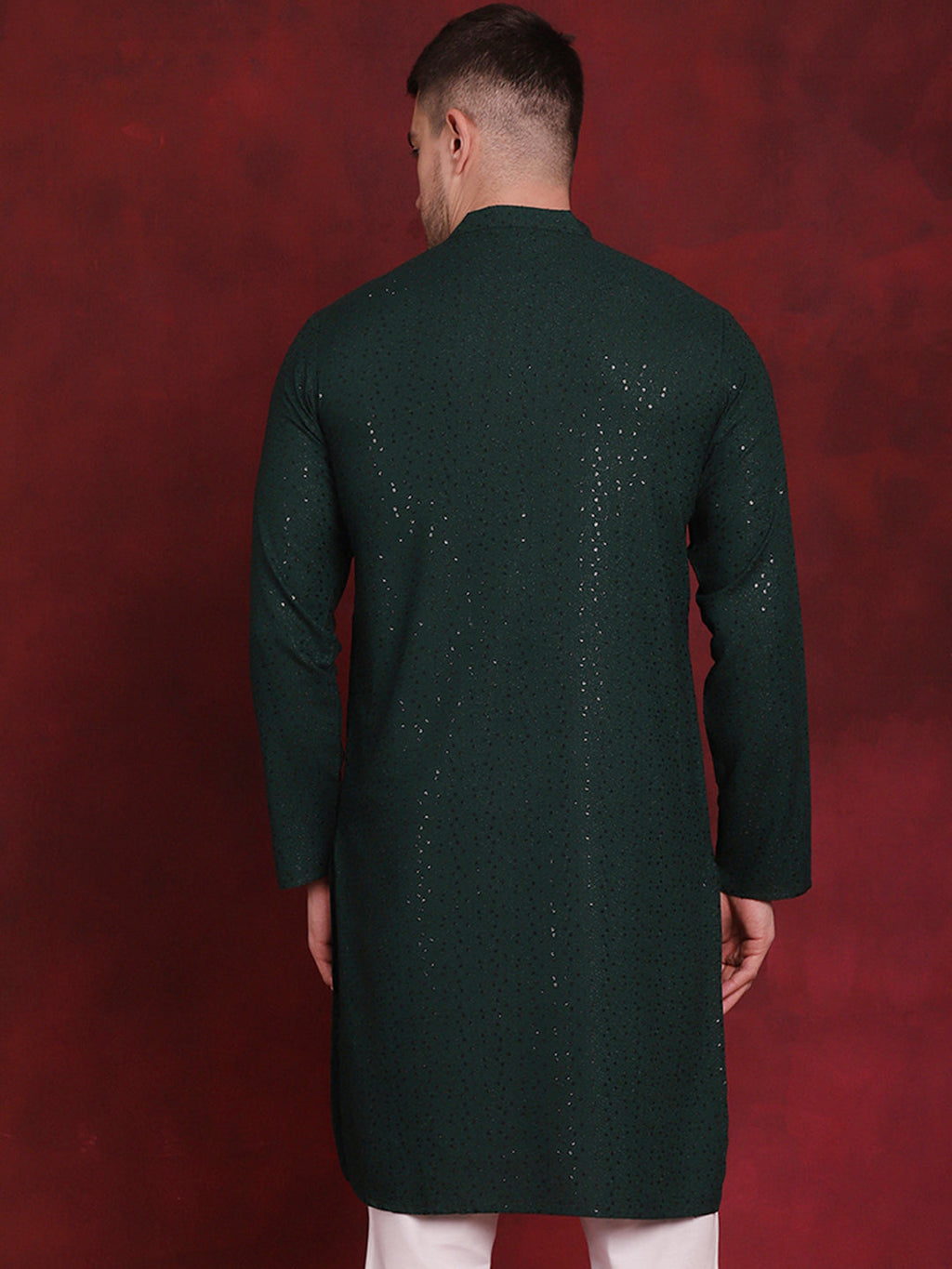 Jompers Men's Sequins Chikankari Kurta - Olive | Grocsy