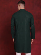 Jompers Men's Sequins Chikankari Kurta - Olive | Grocsy