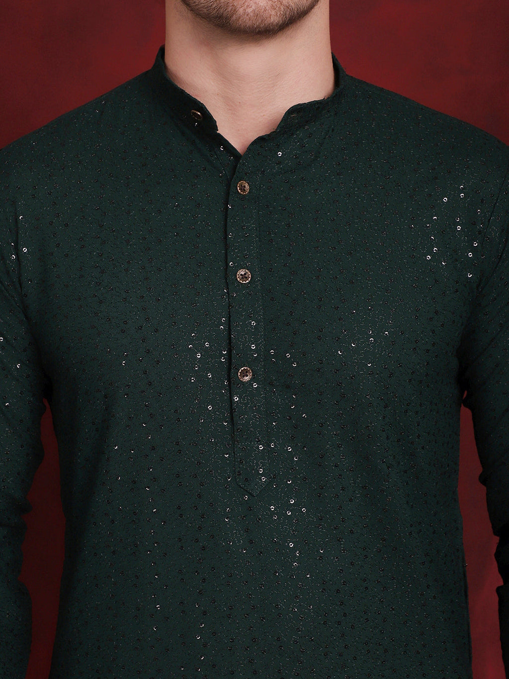 Jompers Men's Sequins Chikankari Kurta - Olive | Grocsy