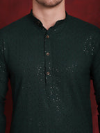 Jompers Men's Sequins Chikankari Kurta - Olive | Grocsy