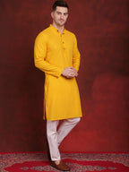 Jompers Men's Sequins Chikankari Kurta - Yellow | Grocsy