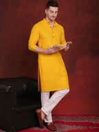Jompers Men's Sequins Chikankari Kurta - Yellow | Grocsy