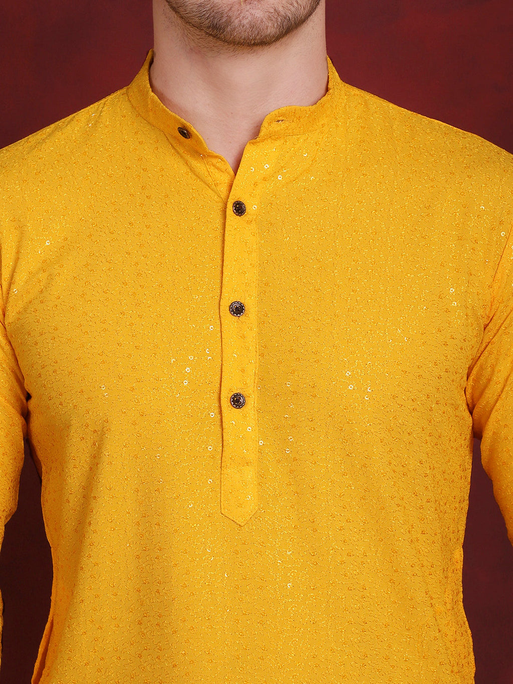 Jompers Men's Sequins Chikankari Kurta - Yellow | Grocsy