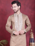 Jompers Men's Sequins Embroidered Kurta - Beige | Grocsy