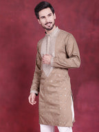 Jompers Men's Sequins Embroidered Kurta - Beige | Grocsy