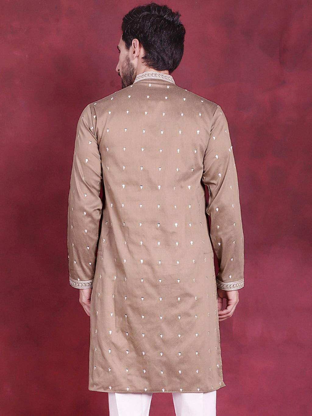 Jompers Men's Sequins Embroidered Kurta - Beige | Grocsy