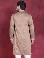 Jompers Men's Sequins Embroidered Kurta - Beige | Grocsy