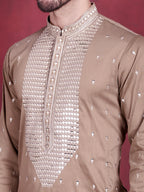 Jompers Men's Sequins Embroidered Kurta - Beige | Grocsy