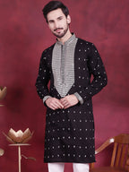 Jompers Men's Sequins Embroidered Kurta - Black | Grocsy
