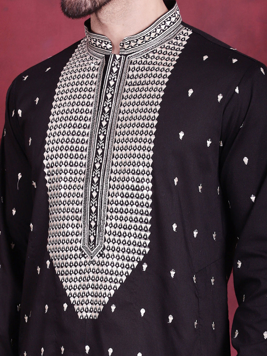Jompers Men's Sequins Embroidered Kurta - Black | Grocsy