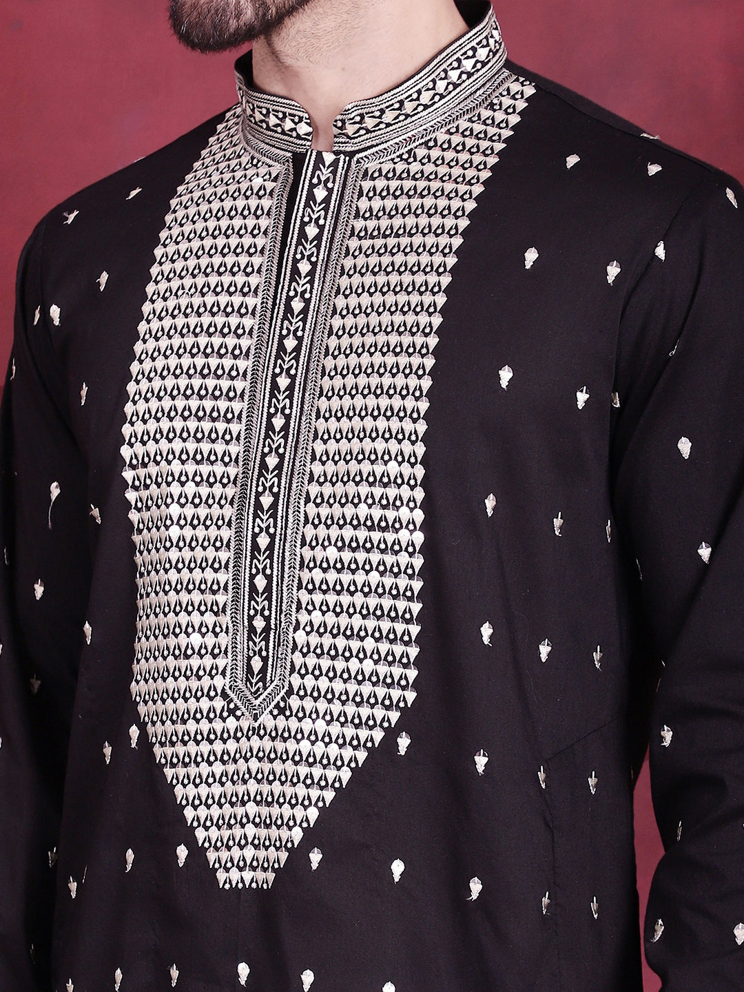 Jompers Men's Sequins Embroidered Kurta - Black | Grocsy
