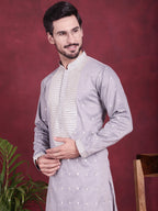 Jompers Men's Sequins Embroidered Kurta - Grey | Grocsy