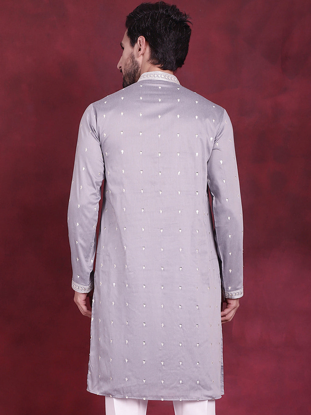 Jompers Men's Sequins Embroidered Kurta - Grey | Grocsy