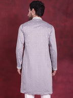 Jompers Men's Sequins Embroidered Kurta - Grey | Grocsy